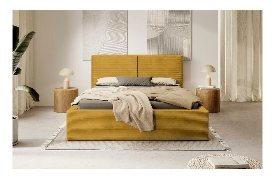 Franciaágy 180 cm Fatime (ágyráccsal) (tárolóhellyel) (mustár + fekete)