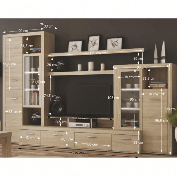 Mobilier living Adah New (stejar sonoma) (cu iluminat)