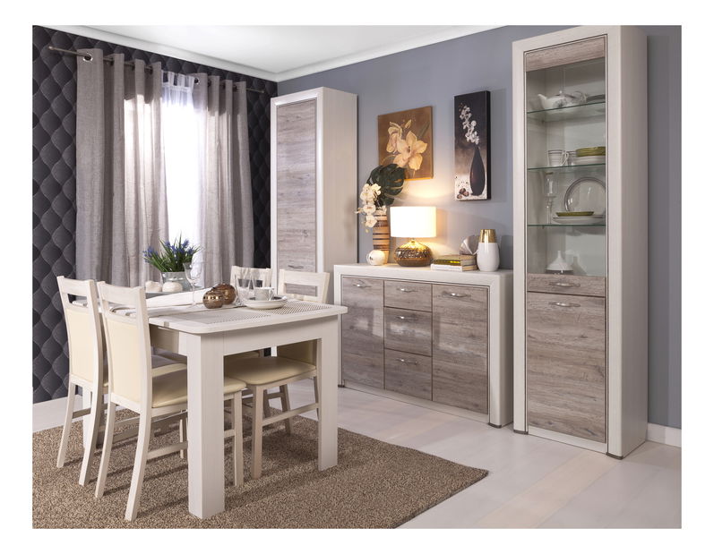 Rozkladací jedálenský stôl ORONTES (krémová + dub ancona) (pre 4 až 6 osôb)