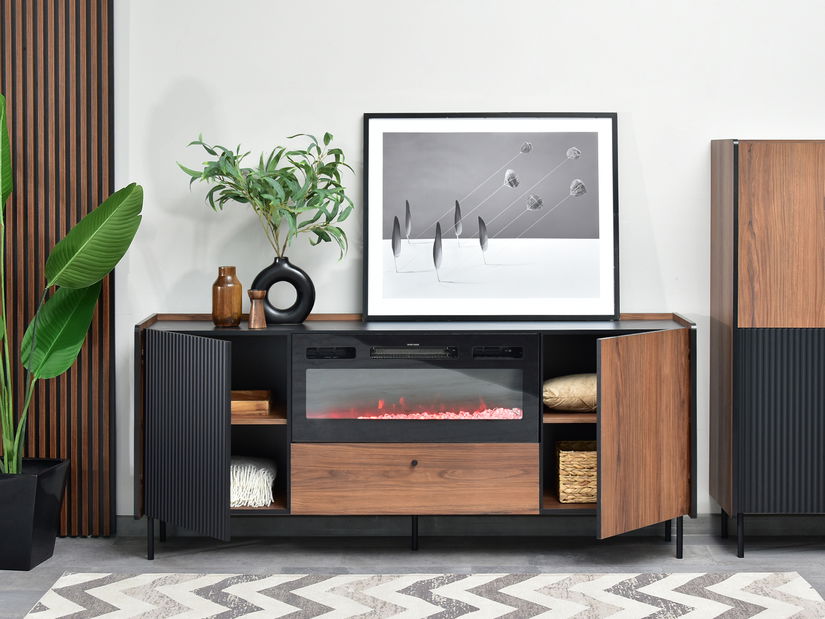 Măsuță TV/Dulap Protegidas P16 (negru) (cu șemineu)