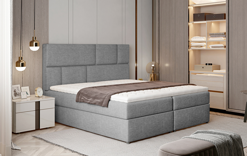 Franciaágy Boxspring 180 cm Florio (világosszürke) (matracokkal és tárolóval)