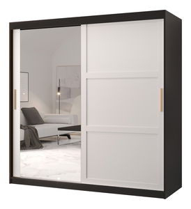 Dulap de haine Riven 2 180 (negru mat + alb mat) (cu oglindă)