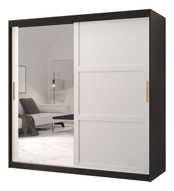 Dulap de haine Riven 2 180 (negru mat + alb mat) (cu oglindă)