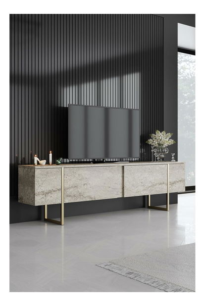 TV stolić/ormarić Luna (travertin + zlatna)