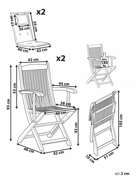 Set 2 ks. záhradných stoličiek MATARI (krémová)