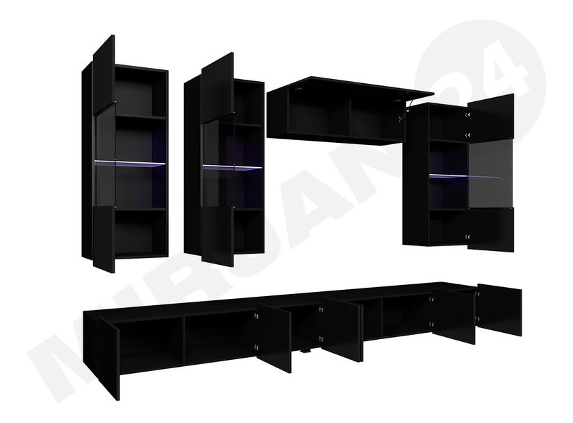 Set za dnevni boravak Badiani V (crna + crni sjaj + bijeli sjaj)