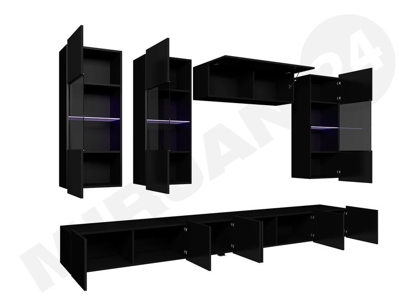 Obývacia stena Badiani V (čierna + čierny lesk + biely lesk)