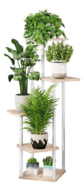 Metalni stalak za cvijeće Anita (bijela + hrast sonoma)