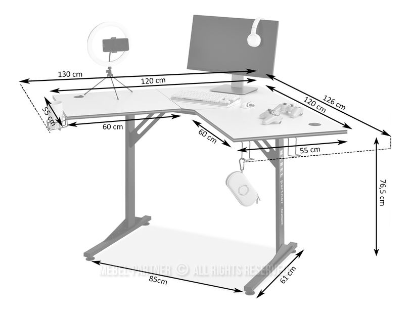 PC asztal Matts C (beton + fekete)