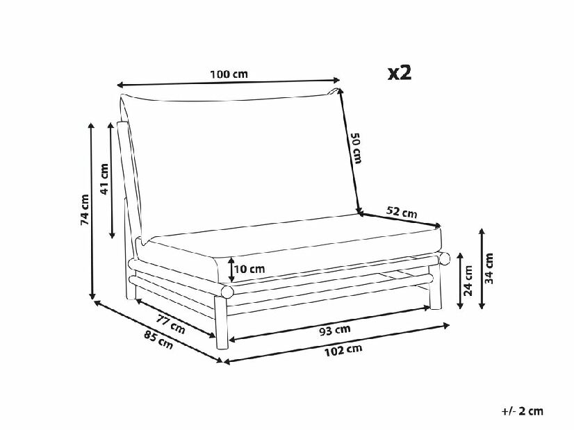 Set vrtnih stolica (2 kom.) Theta (svijetlo drvo + tamnosiva) 