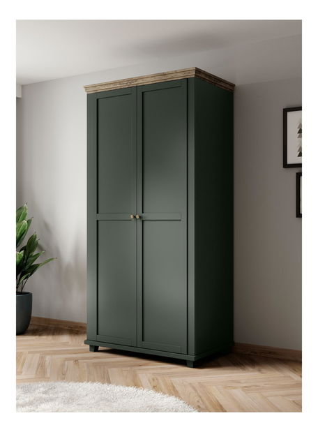 Ormar za garderobu Elvina S Typ 18 (zelena + hrast lefkas)