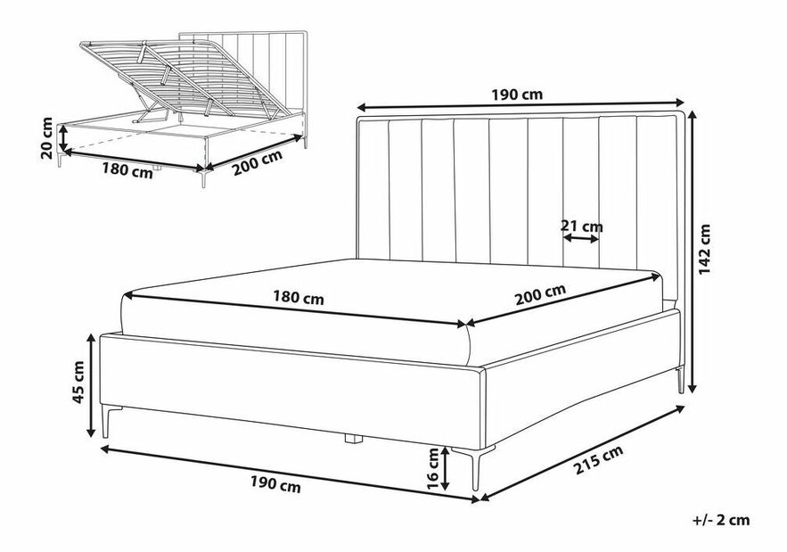 Manželská posteľ 180 cm SANAZA (modrá) (s roštom)