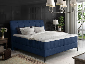 Franciaágy Boxspring 160 cm Alberto (sötétkék) (matracokkal)