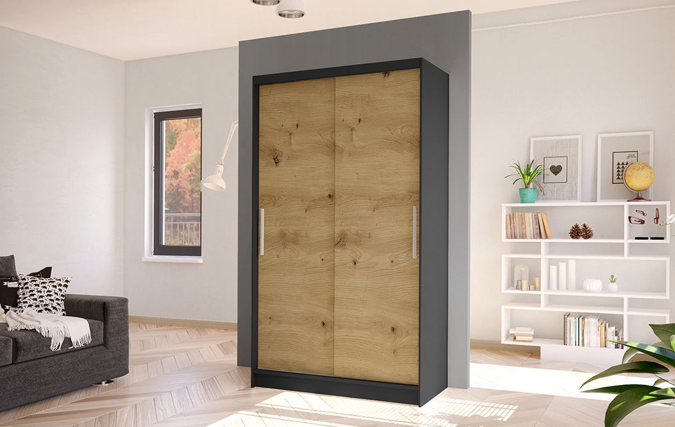 Dulap de haine Coletta I (negru + Stejar artisan)