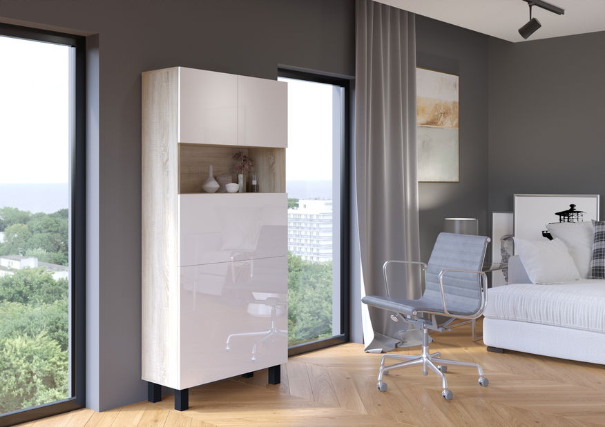 Masă PC Home (alb lucios + Stejar sonoma)