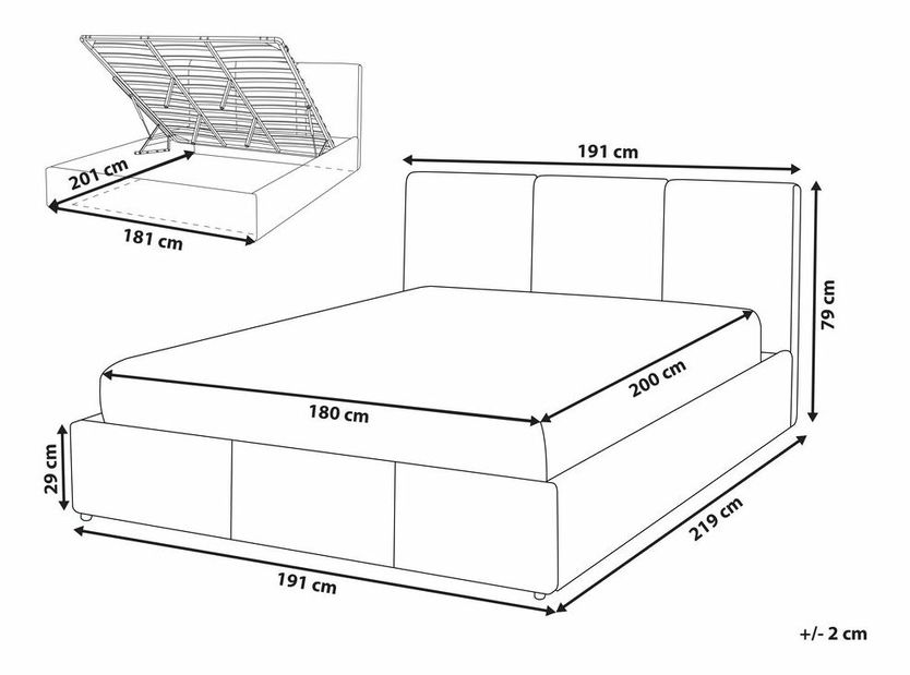 Manželská posteľ 180 cm Belize (béžová) (s roštom) (s úl. priestorom)