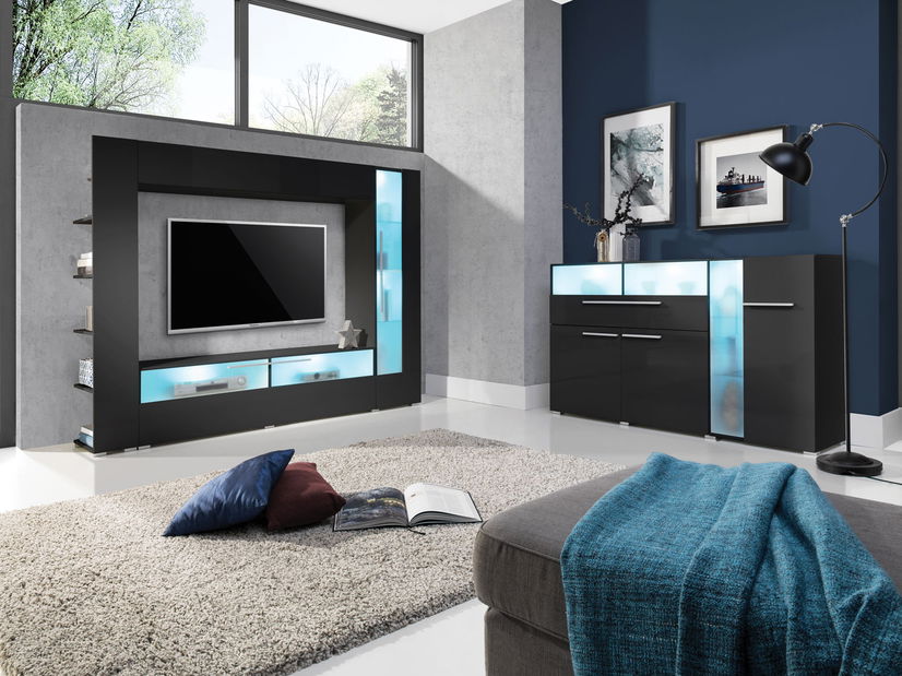 Obývacia stena Manby Typ 10 (čierna + čierny lesk)