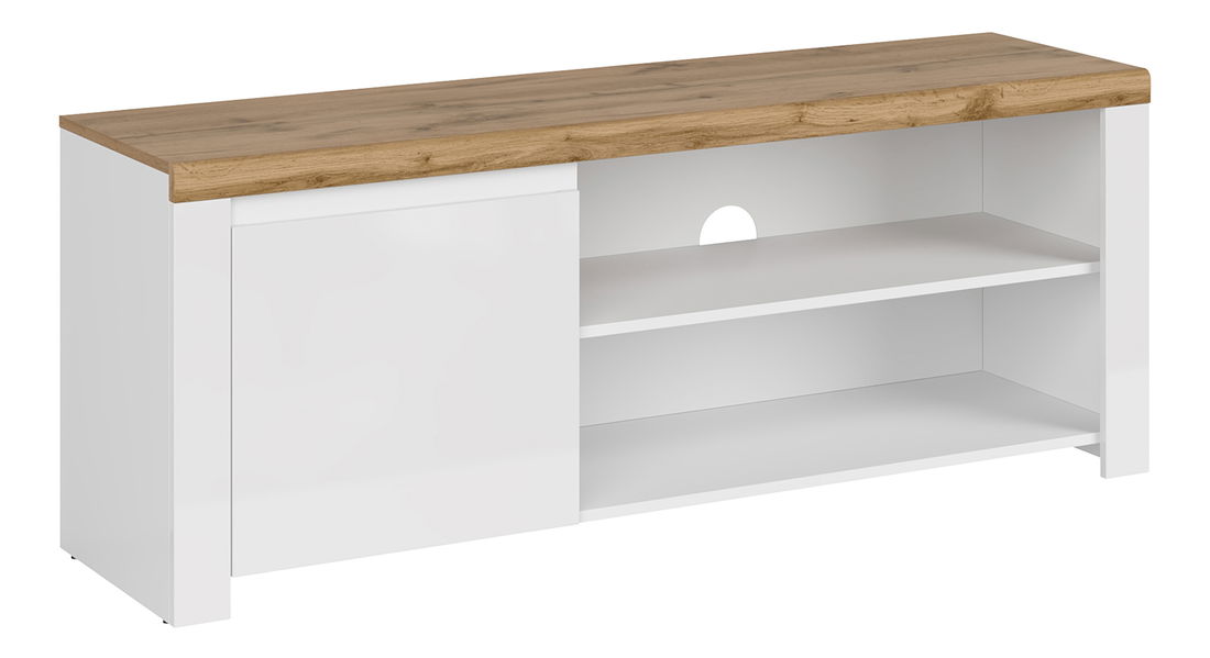 Masă TV Vilgi 1D/160 (alb lucios + stejar wotan)