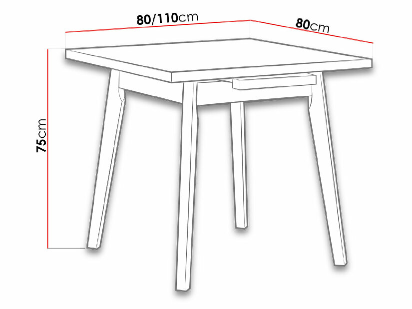 Rozkladací štvorcový stôl Harry 80 x 80+110 I L (biela L) (čierna)