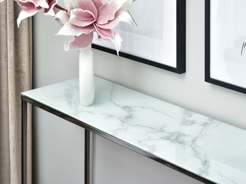 Konzolový stolík Bella Kons (biely mramor + čierna)