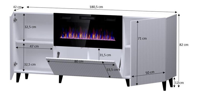 Comodă cu șemineu Pallea (Alb)