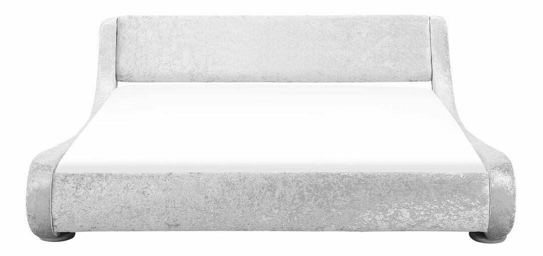 Pat matrimonial cu apă 180 cm Anais (catifea argintiu) (cu somieră și saltea)