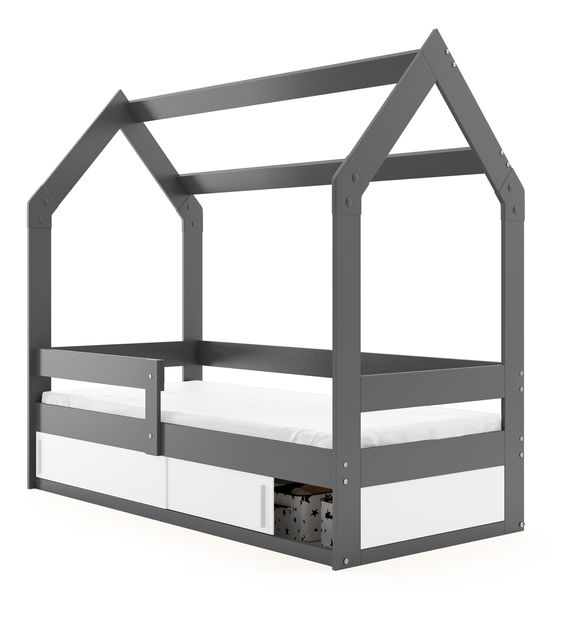 Gyerekágy 80 cm Dormo (grafit + fehér) (ágyráccsal, matraccal és tárolóhellyel)