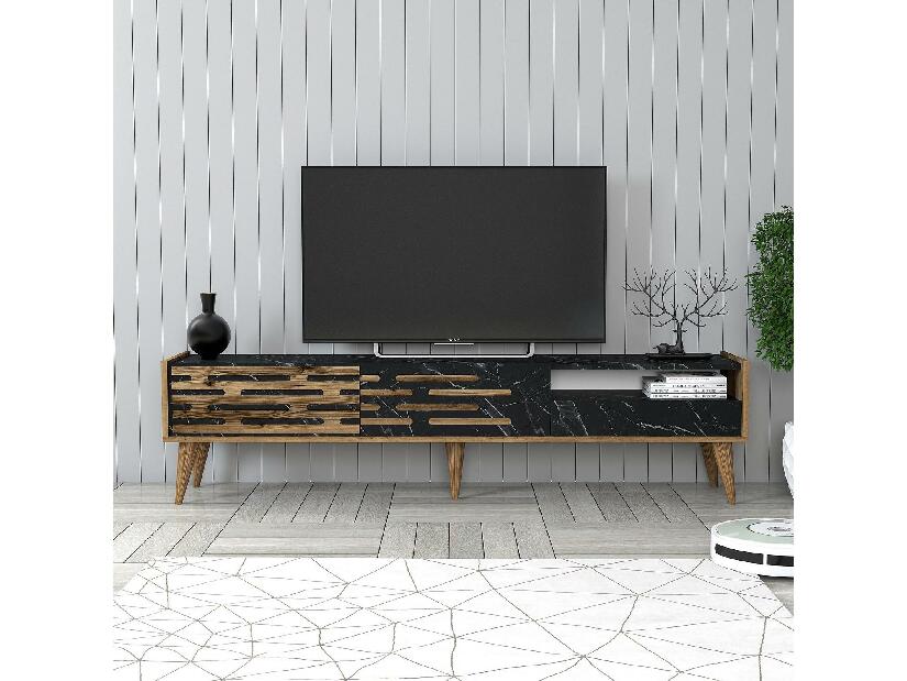 TV asztal/szekrény Tonase (dió + fekete + márvány) 