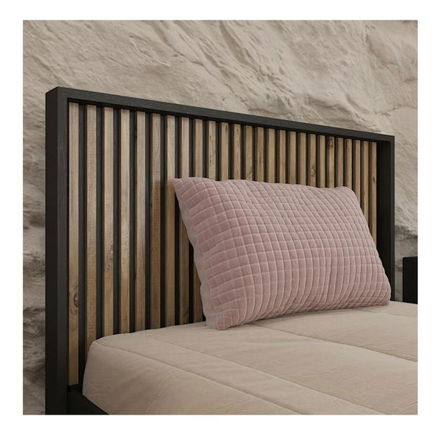 Pat matrimonial 160 cm Franc 52 (lemn negru + pin atlantic)