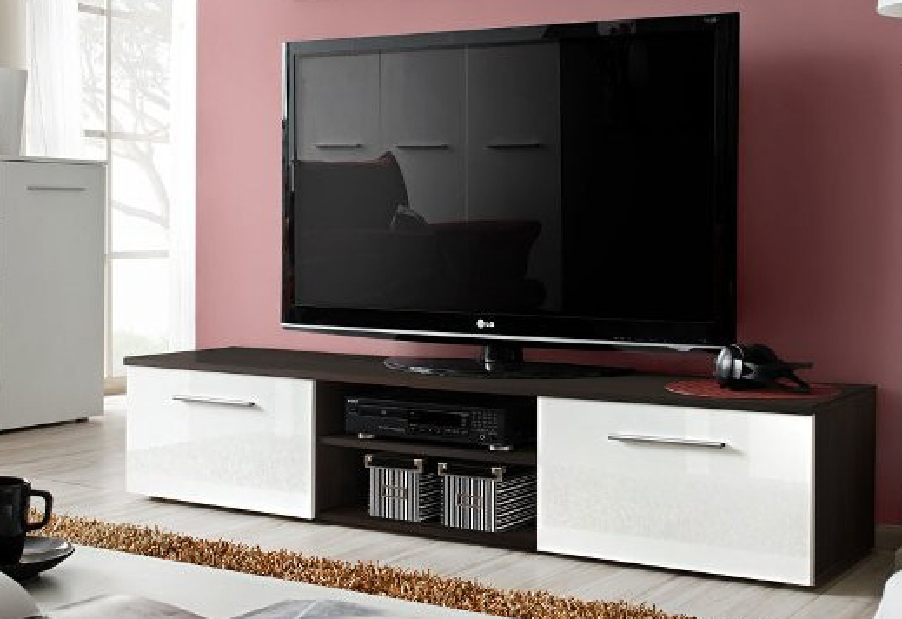 TV stolík/skrinka Beryl 23 EMWH B2 (wenge + lesk biely)