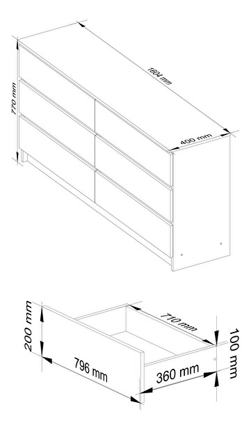 Komód Koa III (fényes grafit)