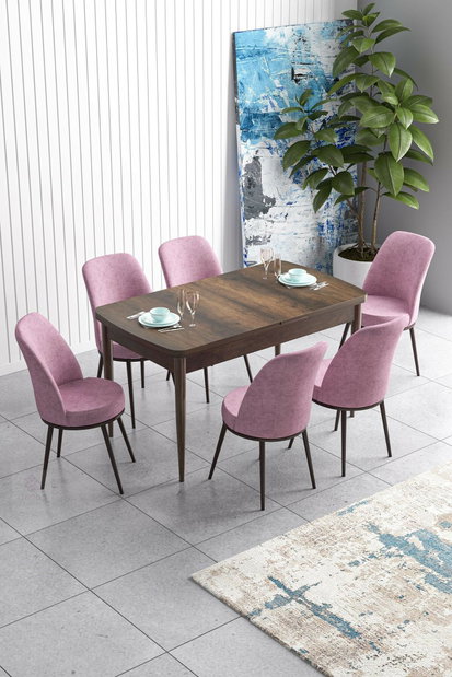 Set dining Hana (marmură neagră + roz) (pentru 6 persoane)