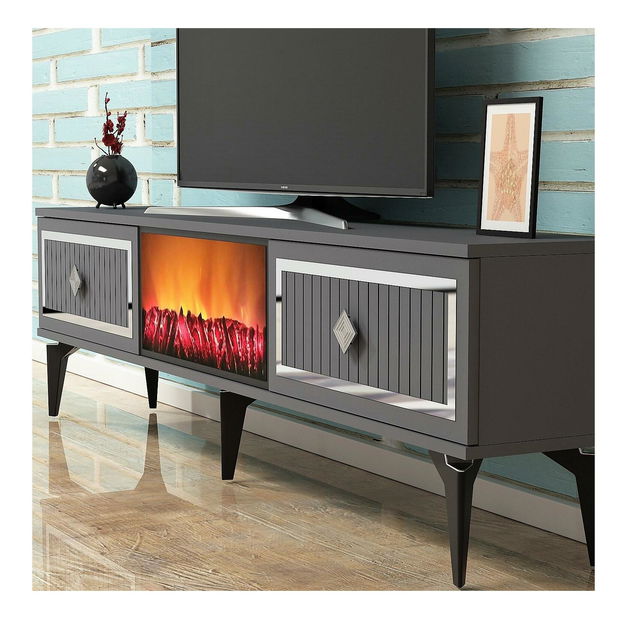 Masă TV/Dulap cu șemineu Kebive (antracit + argintiu) 
