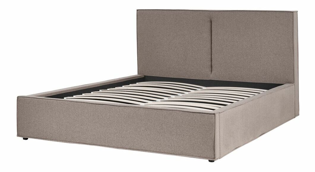 Franciaágy 160 cm Moiza (sötétszürke) (ágyráccsal) (tárolóhellyel)