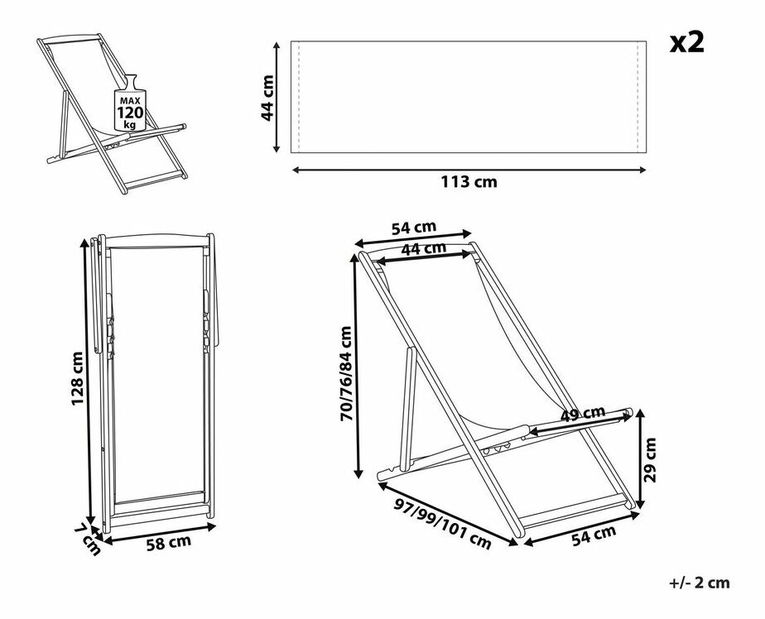 Záhradné lehátko s 2 náhradnými poťahmi Antio (tmavé drevo)