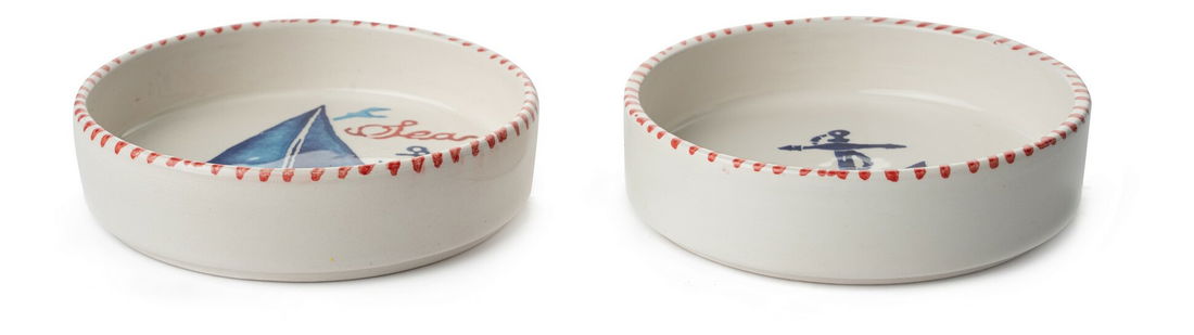 Set farfurii mic dejun (14 Buc.) Kashmere (Alb + Albastru + Roșu)