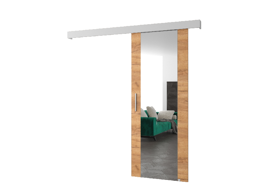 Uși culisante 90 cm Sharlene II (craft auriu + alb mat + argintiu) (cu oglindă)