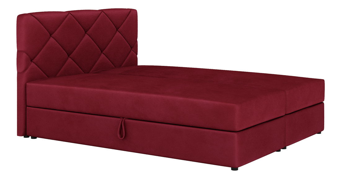 Pat matrimonial Boxspring 160x200 cm Karum Comfort (bordo) (cu somieră și saltea)