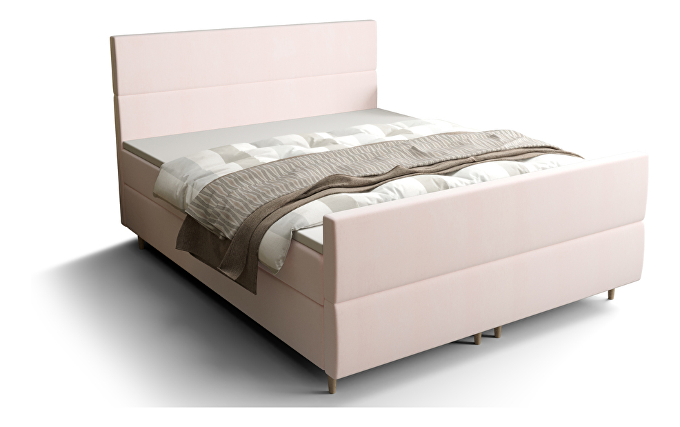 Franciaágy Boxspring 140 cm Flu plus (világos rózsaszín) (matraccal és tárolóhellyel)