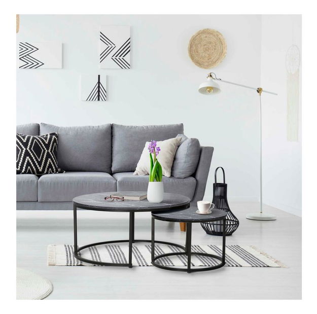 Set 2 ks konferenčných stolíkov Cayera (tmavosivá + čierna)