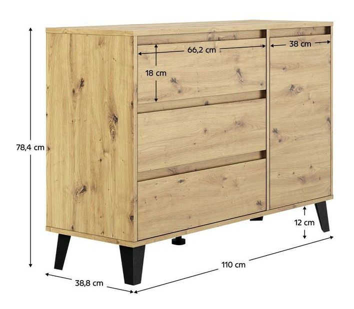 Komoda Brisas 1 (dub artisan + čierna) 