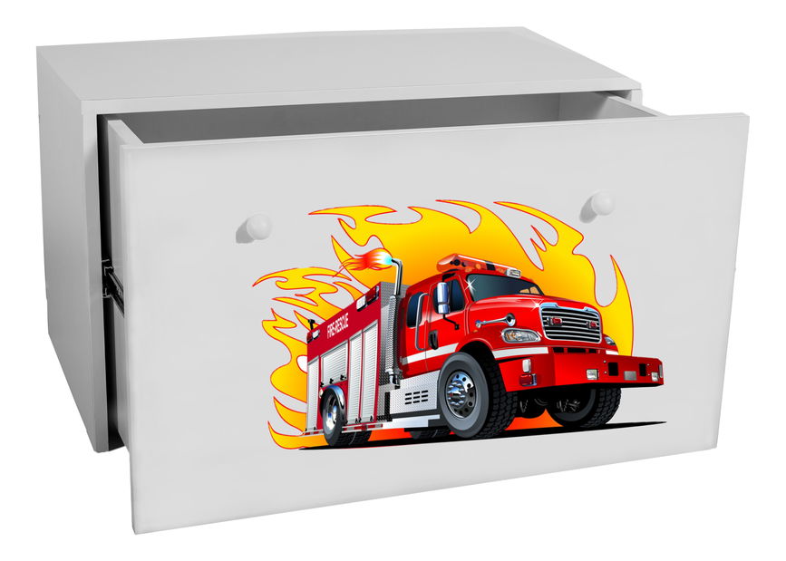 Úložný box pre deti Ione (biela + hasičské auto)