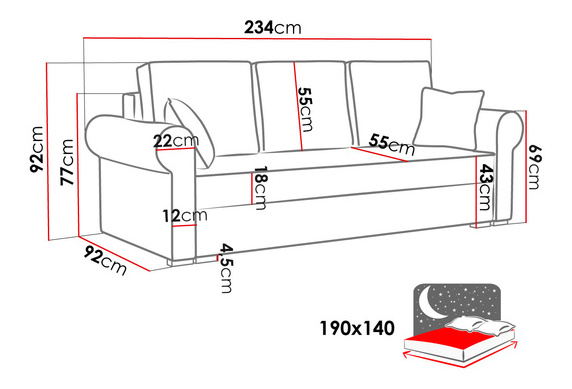 Sofa na razvlačenje Mosuria (siva) (s prostorom za odlaganje)