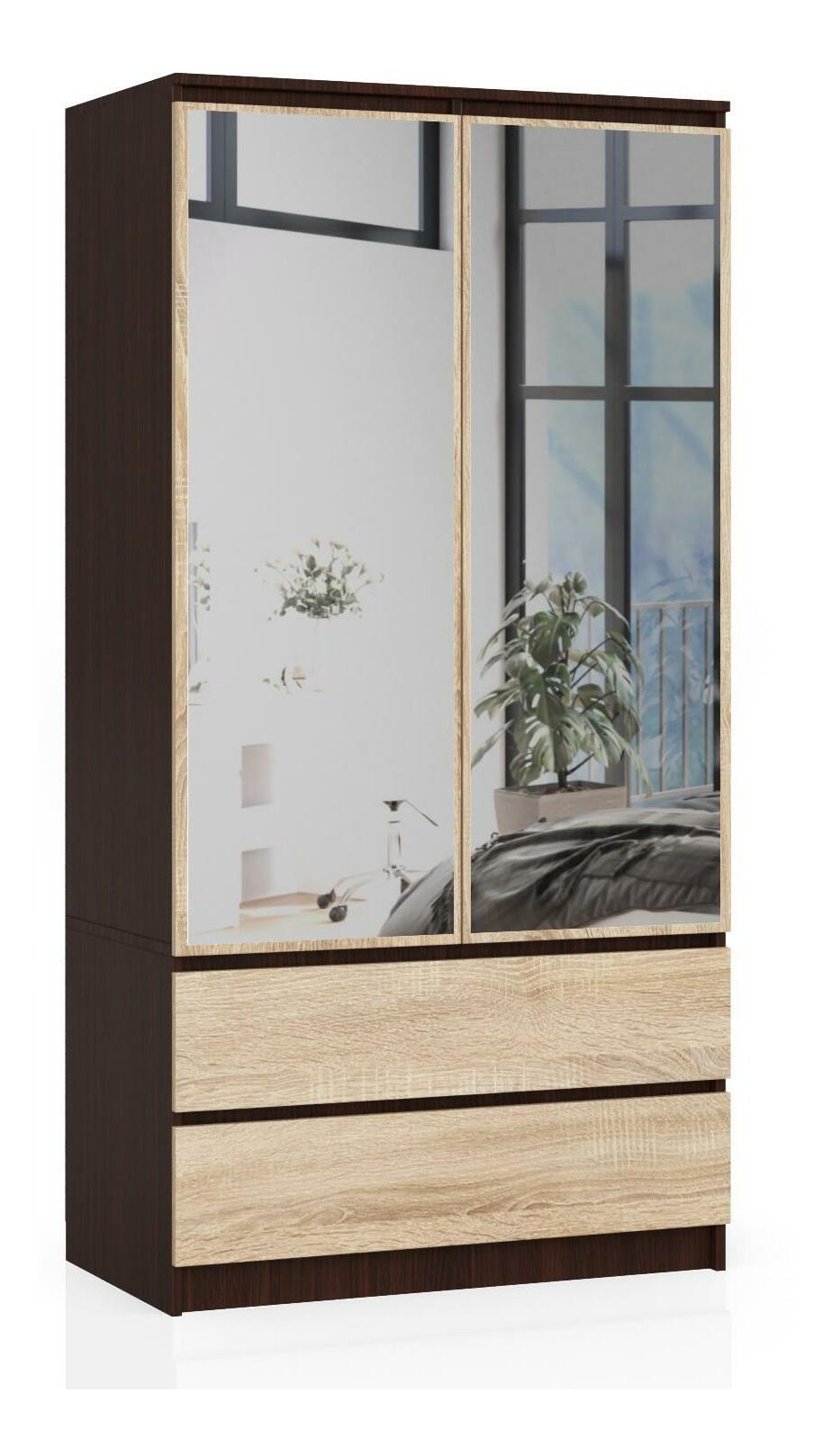 Dulap de haine Safwan II (wenge + stejar sonoma) (cu oglindă)