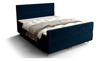 Manželská posteľ  Boxspring 160 cm Flu plus (tmavomodrá) (s matracom a úložným priestorom)