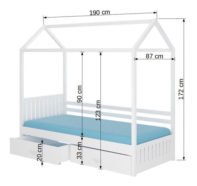 Gyerekágy 180x80 cm Rosie I (ágyráccsal és matraccal) (éger)