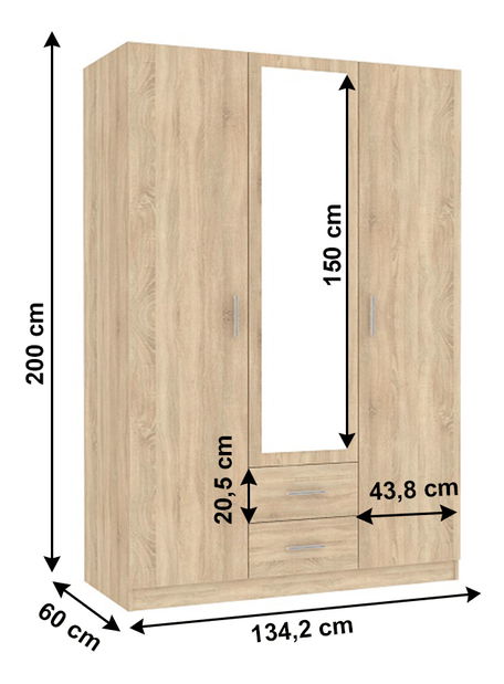 Ormar za garderobu Izetta Tip 2 (hrast sonoma) 