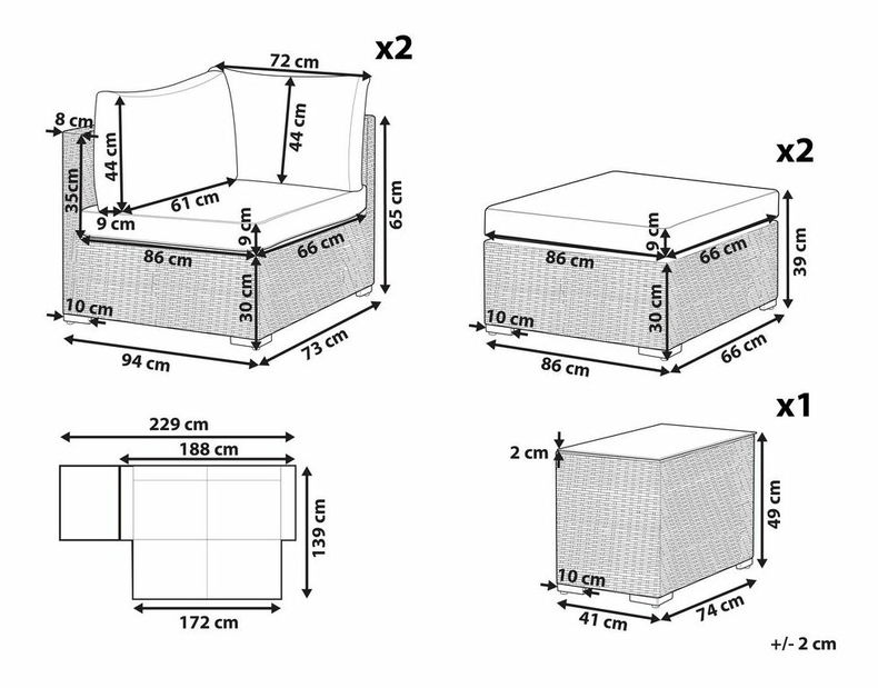 Set pentru grădină NORIO (maro) (pentru 2 persoane)