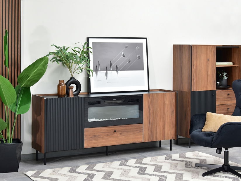 TV stolík/skrinka Protegidas P16 (čierna) (s krbom)