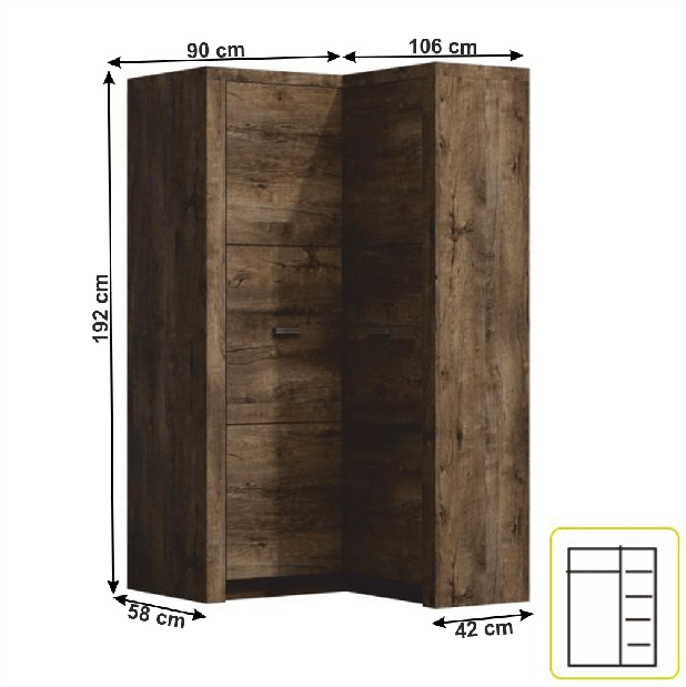 Sarok ruhásszekrény Infinity 14L (Sötét kőris)